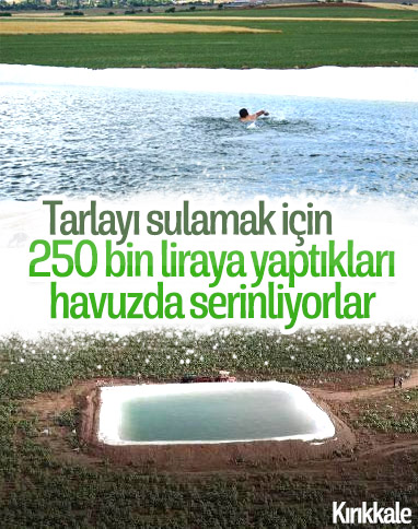 Kırıkkale'de sulama için yaptıkları havuzda yüzüyorlar