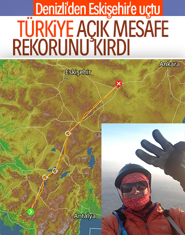 Yamaç paraşütüyle Denizli'den Eskişehir'e rekor uçuş