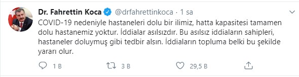 Bakan Koca'dan ‘hastanelerin dolduğu’ iddiasına cevap #1