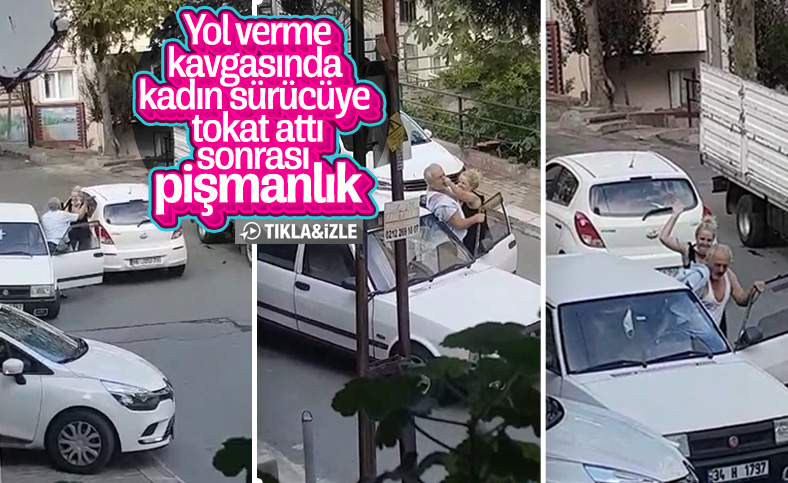 İstanbul'da yol verme kavgasında kadına tokat atan erkek şoför dayak yedi