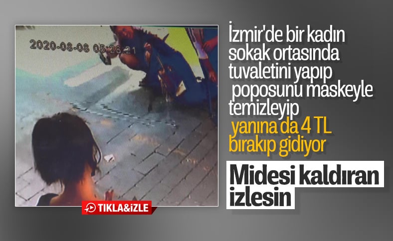 İzmir'de bir kadın sokak ortasında tuvaletini yaptı 