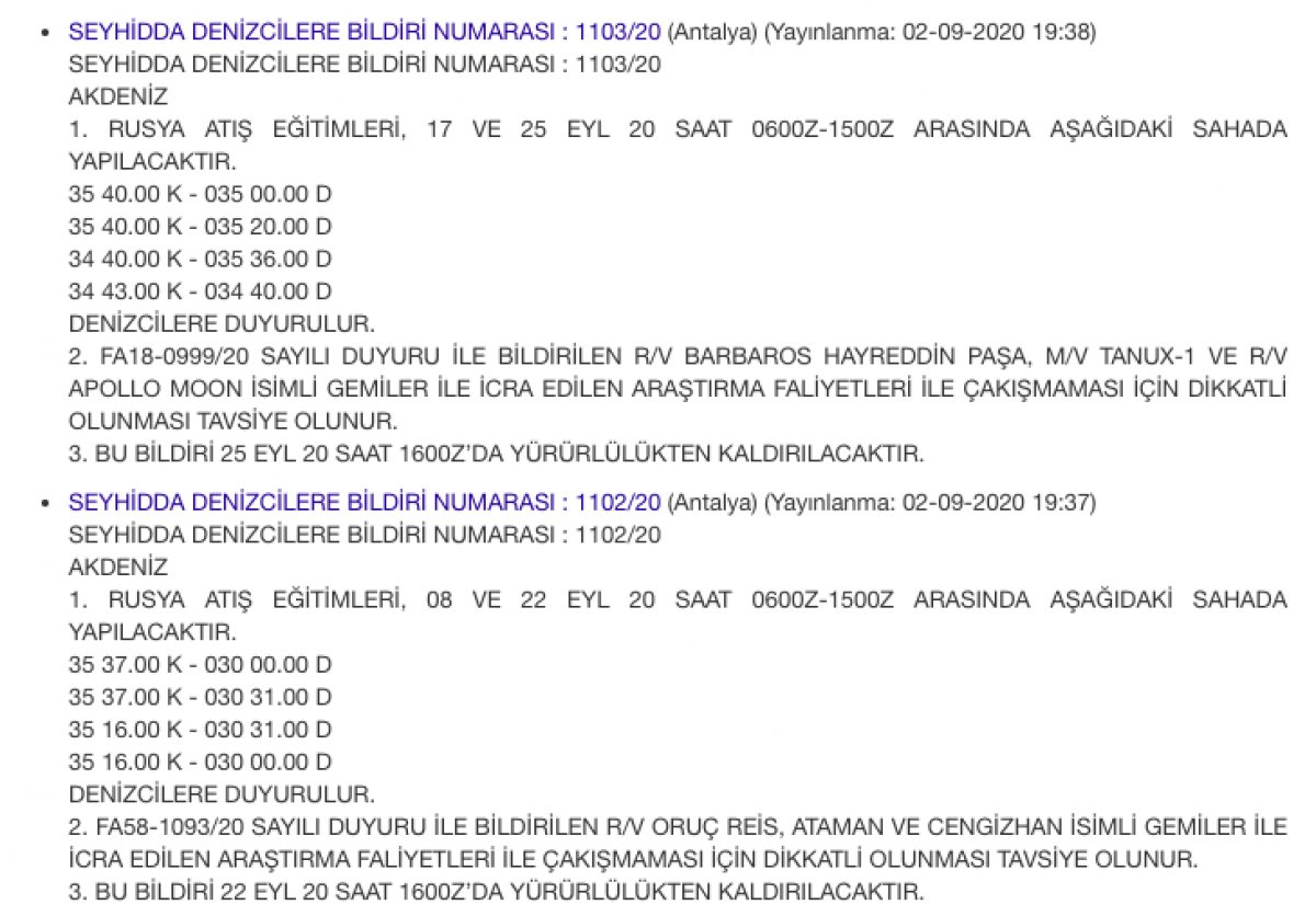 Doğu Akdeniz de 2 yeni NAVTEX #1