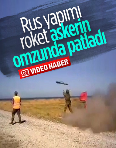 Rus askerinin omzunda patlayan roket