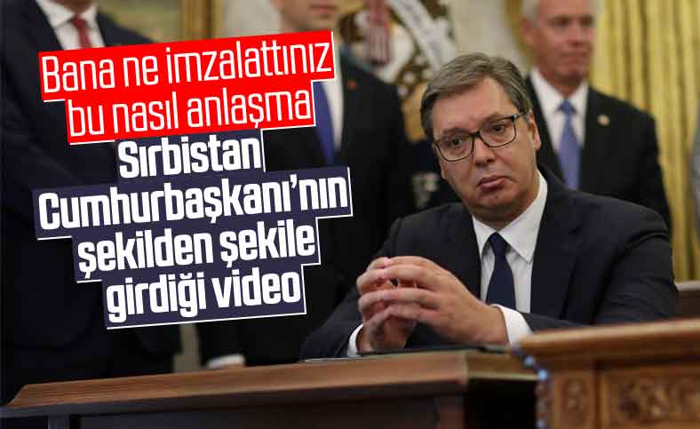 Trump'ın açıklaması sırasında Sırbistan Cumhurbaşkanı'nın hareketleri dikkat çekti