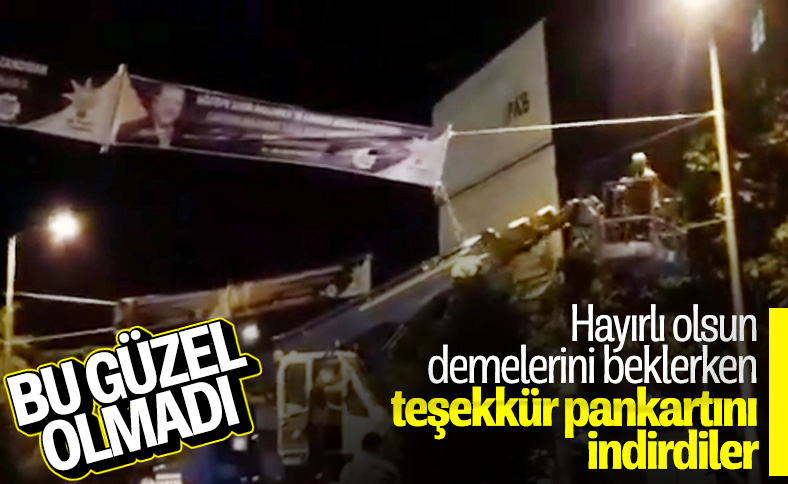 İBB zabıtaları Göztepe Şehir Hastanesi için asılan pankartları kesti