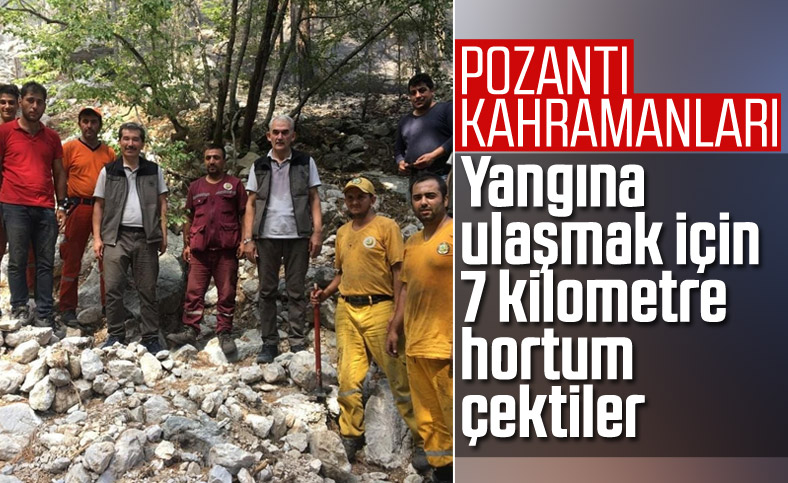 Pozantı'daki yangını 7 kilometrelik hortumla kontrol altına aldılar