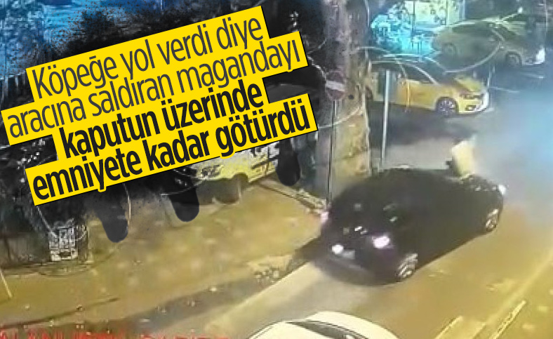 Bursa'da otomobiline saldıran şahsı ön kaput üzerinde emniyete götürdü