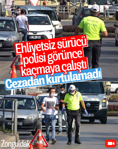 Zonguldak'ta polisi görünce kaçmaya çalışan ehliyetsiz sürücü