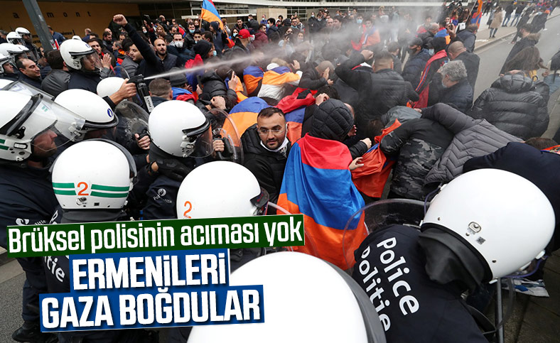 AB kurumları önünde gösteri yapan Ermenilere polis müdahale etti