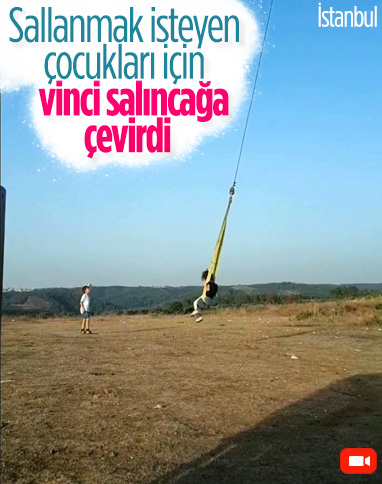 İstanbul'da piknikte sallanmak isteyen çocuğunu vinçle salladı