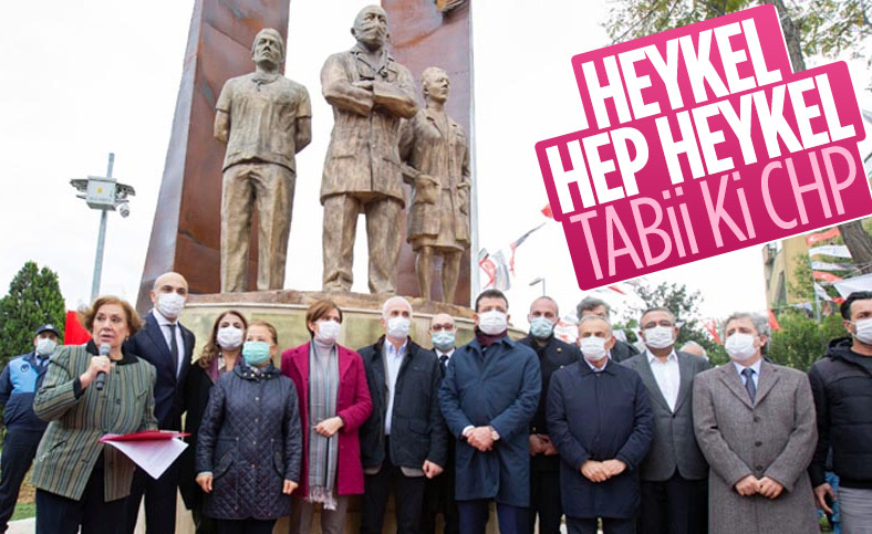 CHP'li Bakırköy Belediyesi'nden maskeli heykel