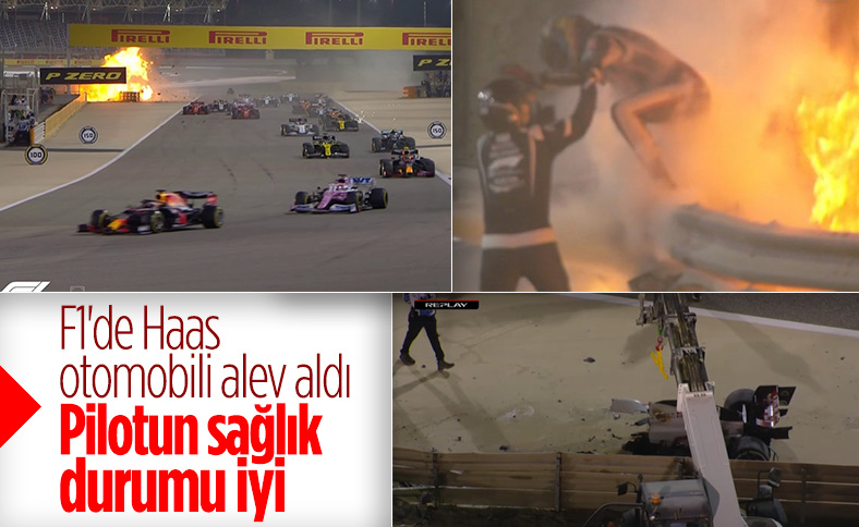 Formula 1 Bahreyn GP'de Grosjean'ın aracı alev aldı