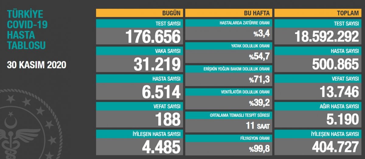 30 Kasım Türkiye de koronavirüs bilançosu #1