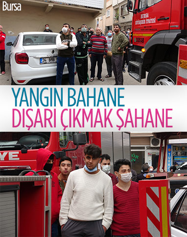 Bursa'da kısıtlamaya rağmen sokağa çıkıp, yangını izlediler