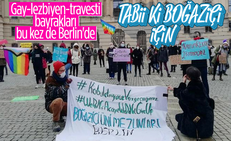 Almanya'da LGBT bayraklı Boğaziçi protestosu