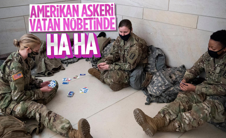 Amerikan askerlerinin Kongre binasını koruduğu görüntüler