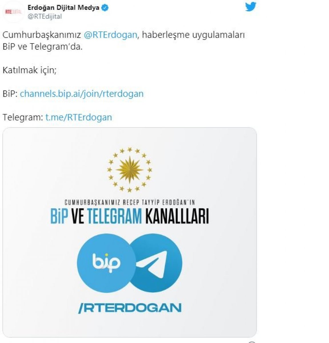 Pavel Durov, founder of Telegram: We are honored that Recep Tayyip Erdoğan joined Telegram #1