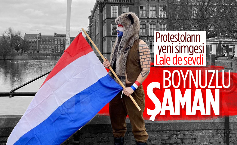 Hollanda'daki protestolarda 'boynuzlu şaman' ortaya çıktı