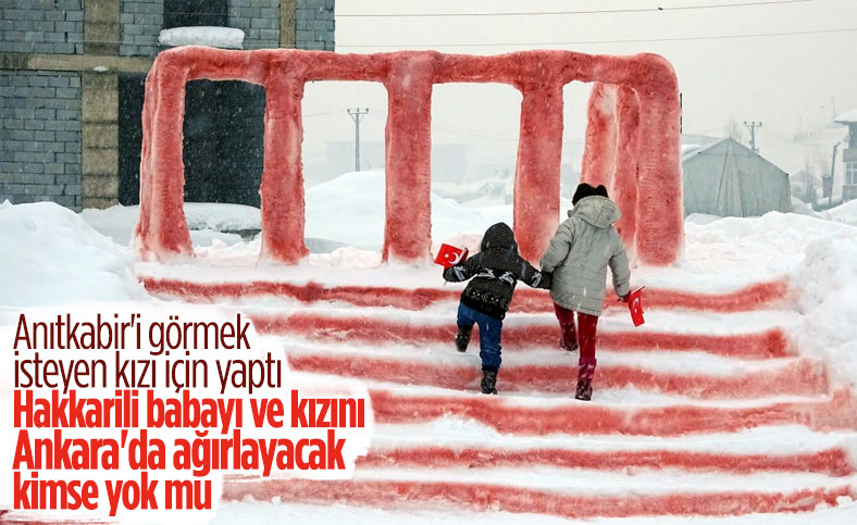 Yüksekova’da Atatürk’ü seven kızı için kardan Anıtkabir yaptı