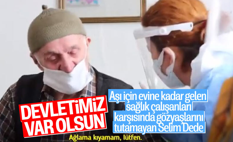 Fahrettin Koca aşı olan Selim Dede'nin duygu dolu görüntülerini paylaştı
