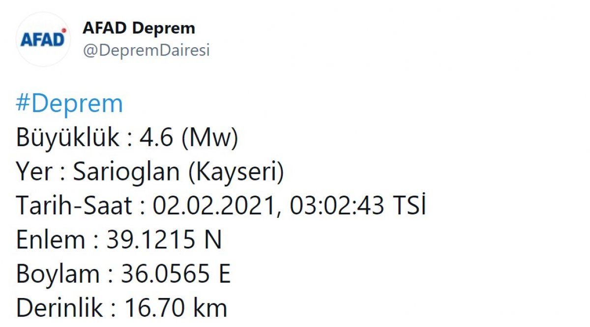 Kayseri De 4 6 Buyuklugunde Deprem