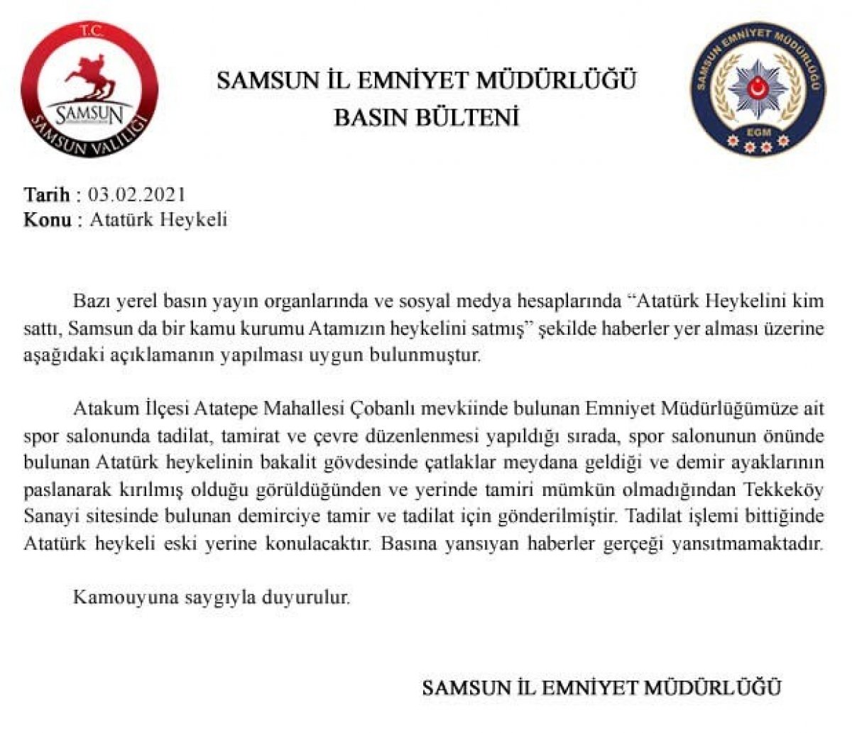 Samsun da  Atatürk heykeli satılıyor  iddialarına emniyet anında cevap verdi #2