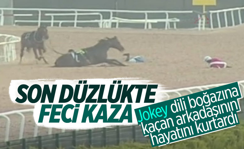 Jokey dili boğazına kaçan meslektaşının hayatını kurtardı