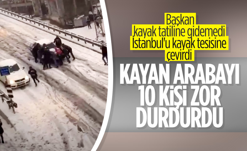 İstanbul'da yokuştan kayan aracı durdurma çabası