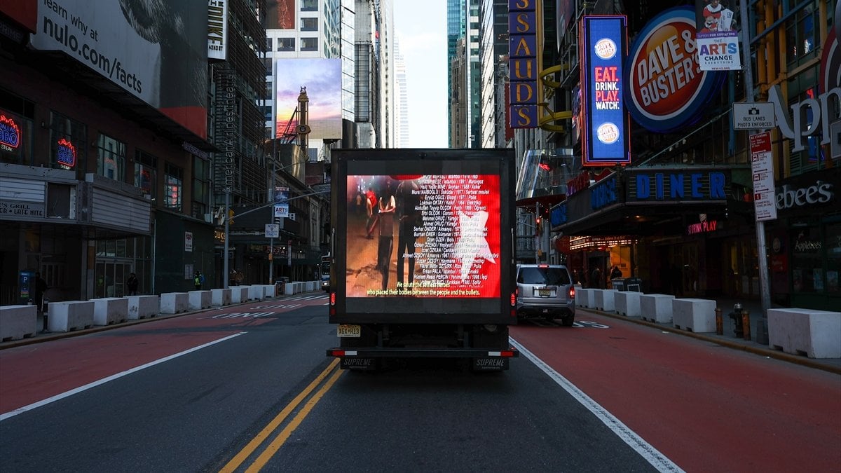 A pickup truck with a digital screen was circulated in Times Square against the FETO announcement.