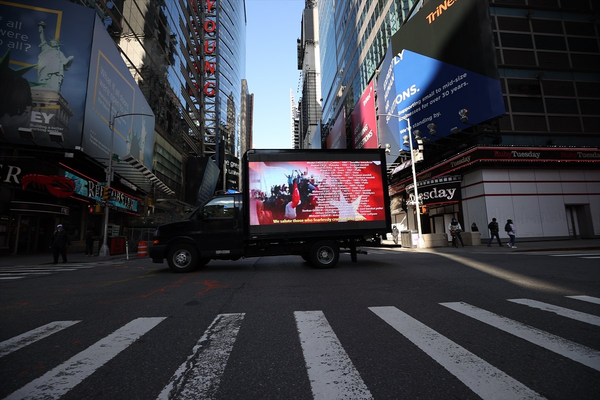 A pickup truck with a digital screen was circulated against the FETO announcement in Times Square #3