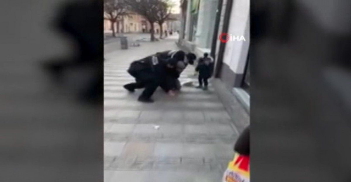 Detention of unmasked person in front of his child in Czechia #2