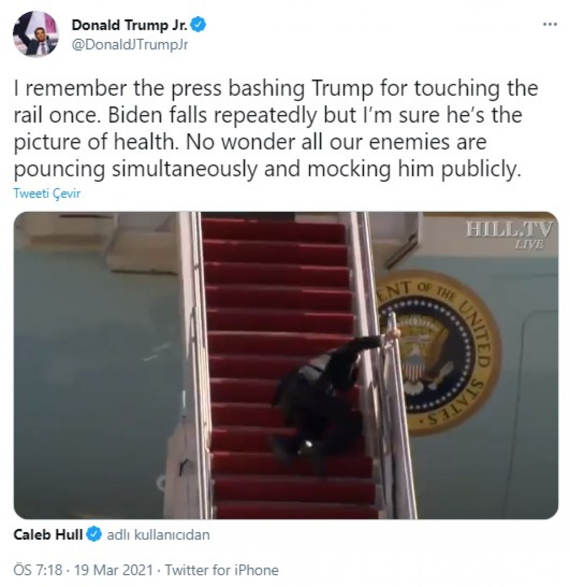 Donald Trump's son mocked the fall of Joe Biden #1