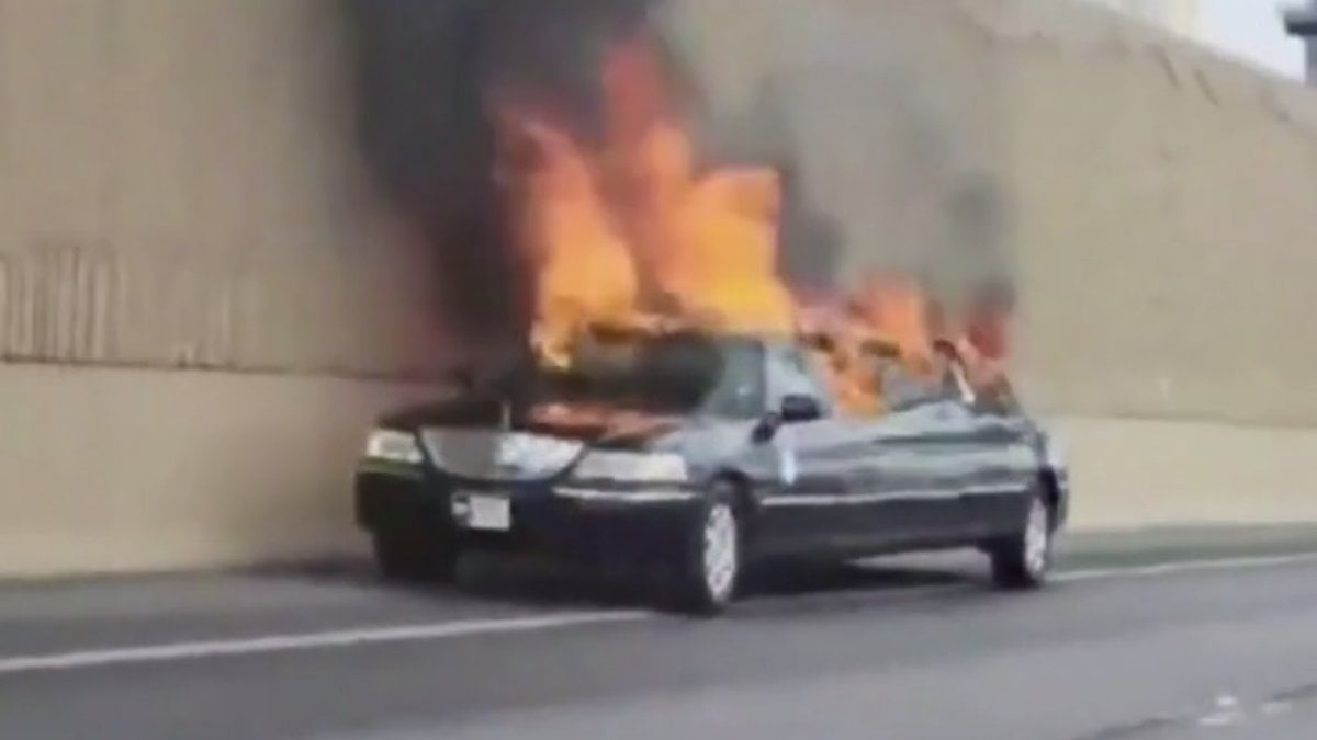 The limousine carrying the bride caught fire in the USA