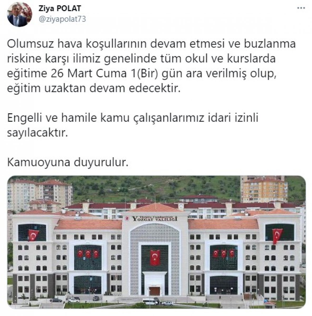 Yozgat�ta eğitime 1 gün ara