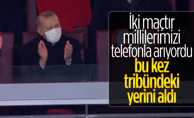Cumhurbaşkanı Erdoğan, Türkiye-Letonya maçını tribünden izledi