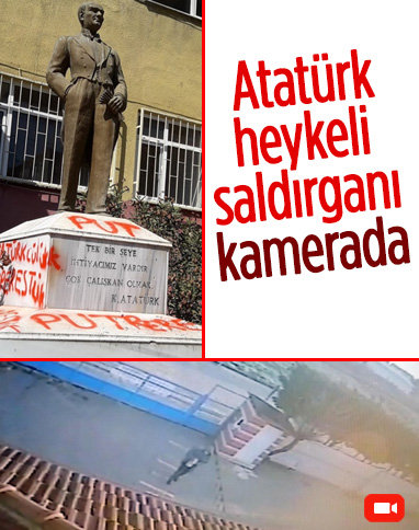 Tekirdağ'da Atatürk heykeline saldıran kişi kamerada