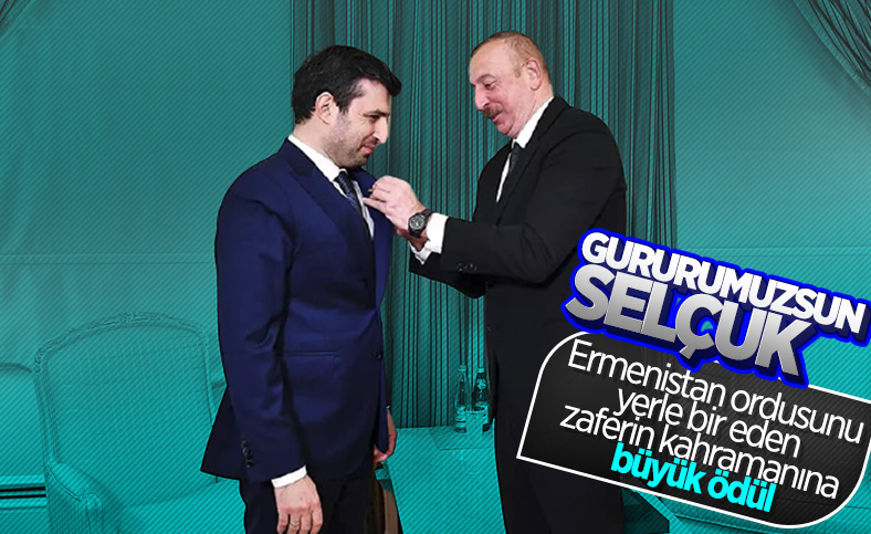 İlham Aliyev, Selçuk Bayraktar'a madalya taktı