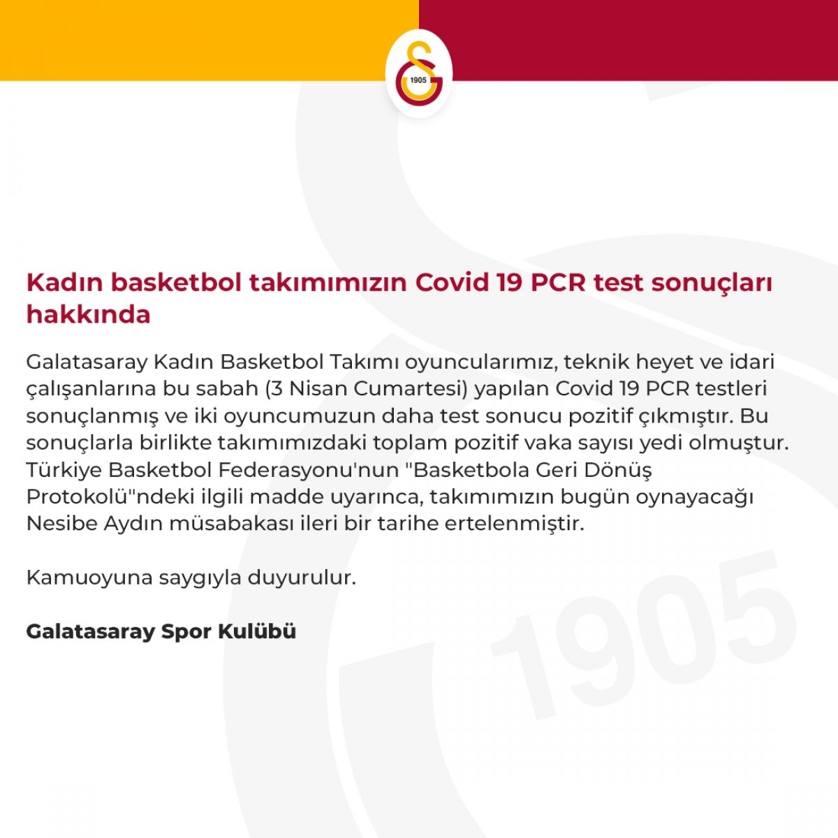 Galatasaray - Nesibe Aydın basket maçı ertelendi.