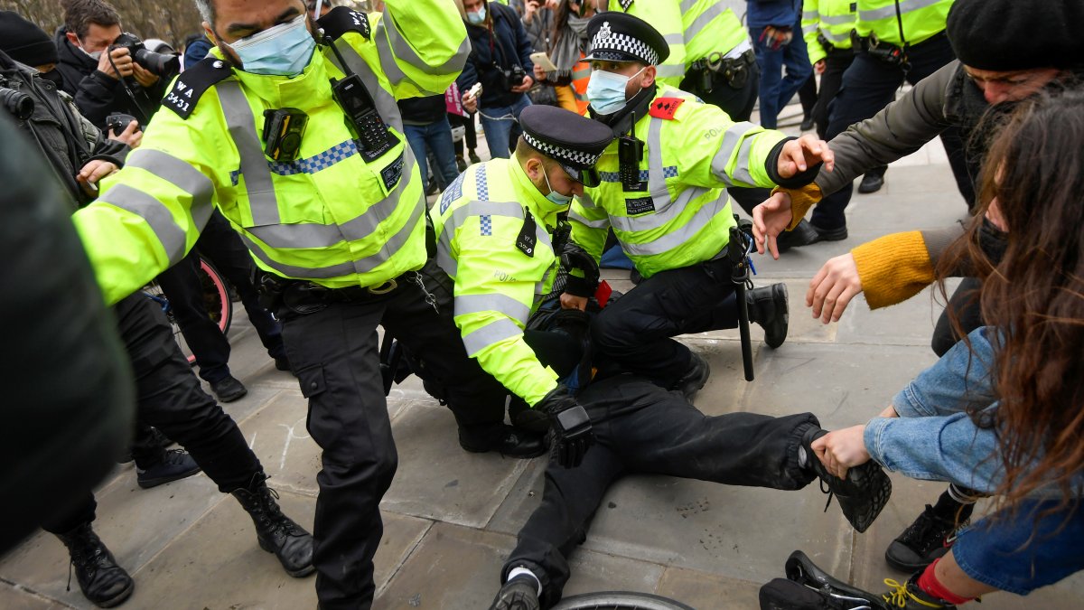 Protesters in England faced harsh police intervention