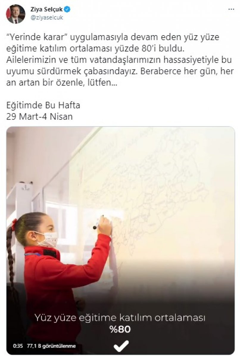 Ziya Selçuk'tan yüz yüze eğitim açıklaması