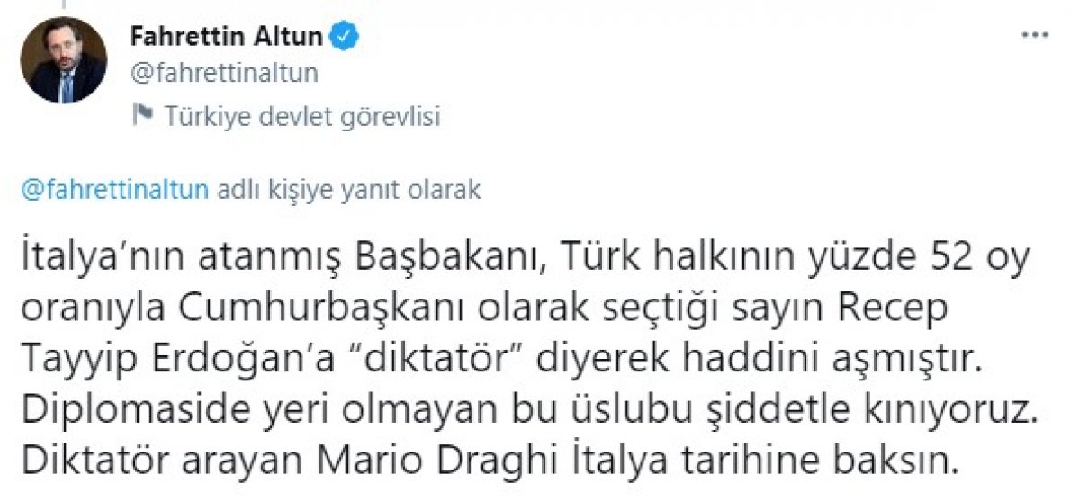 Fahrettin Altun'dan, Mario Draghi'ye İtalyanca cevap