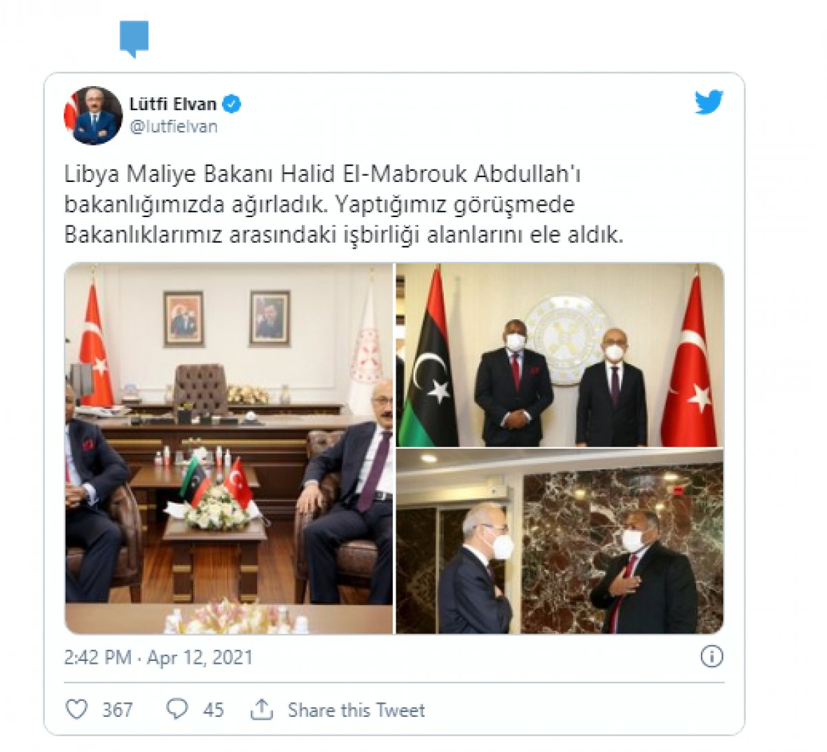 Hazine ve Maliye Bakanı Lütfi Elvan, Libyalı mevkidaşı ile görüştü