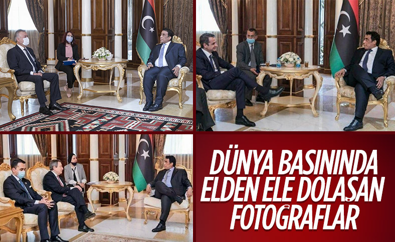 Muhammed Menfi'nin Türk büyükelçiyi kabulünde dikkat çeken görüntü