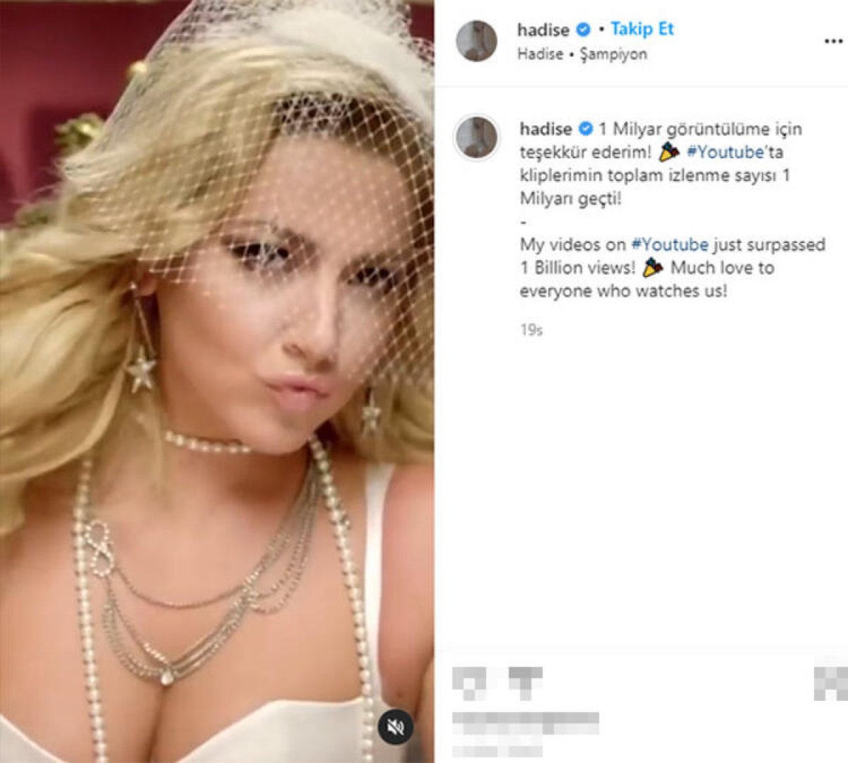 Hadise'den 1 milyar teşekkürü