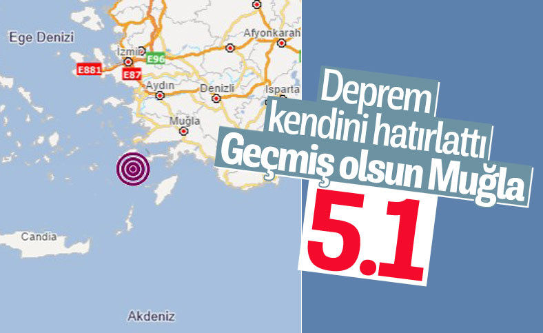 Muğla açıklarında 5.1 büyüklüğünde deprem