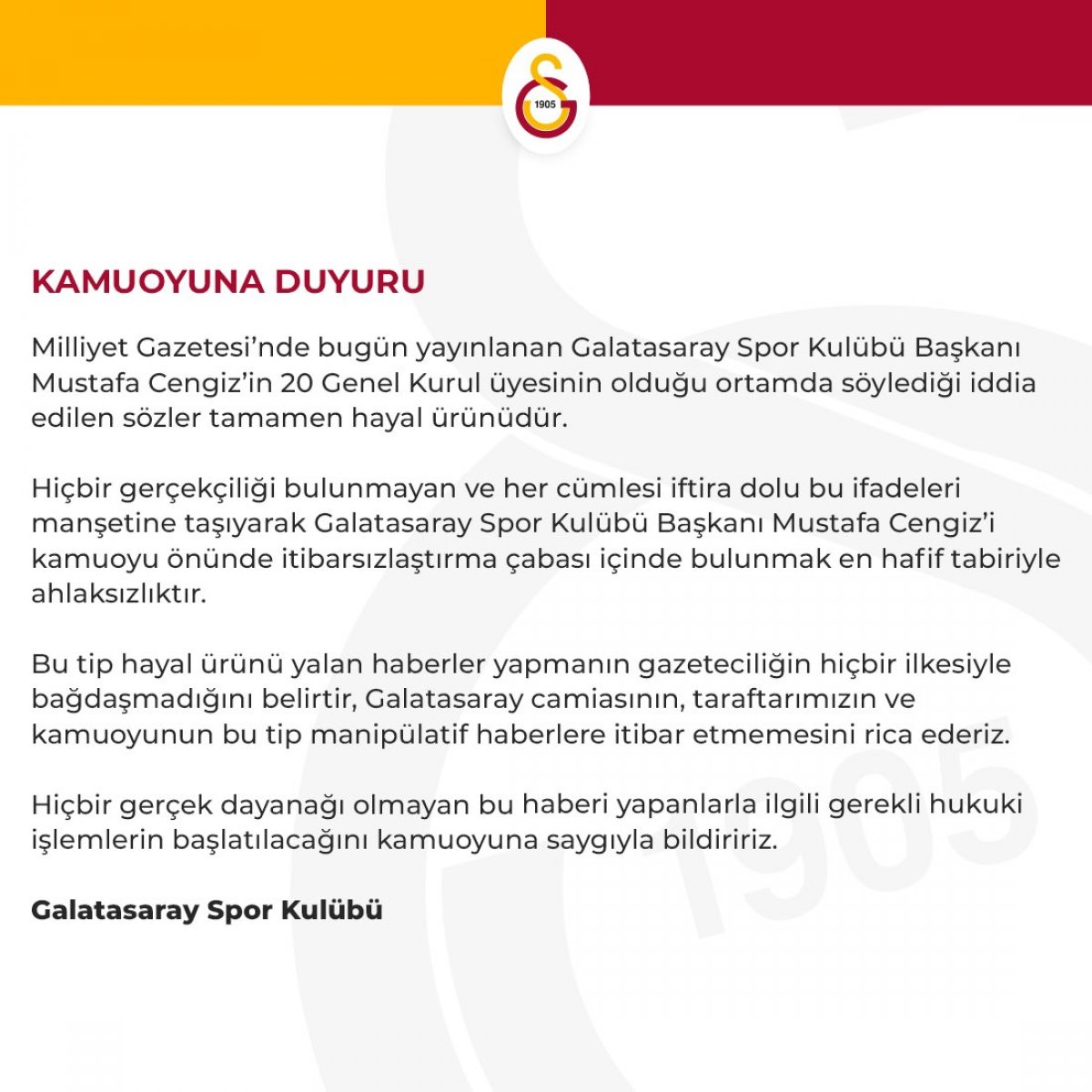 Galatasaray'dan Mustafa Cengiz-Ryan Donk haberlerine yalanlama