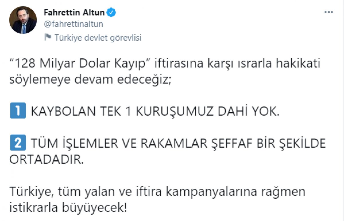 Fahrettin Altun: Kaybolan tek bir kuruşumuz dahi yok