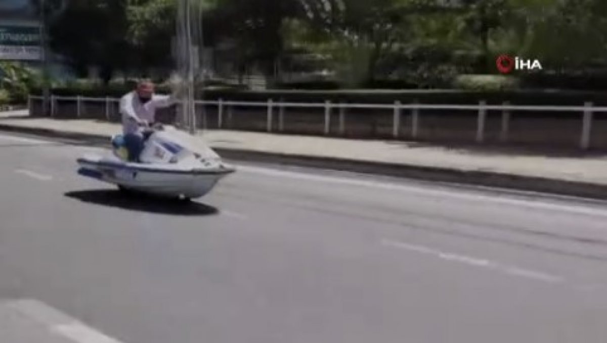 Thai man who rides a jet ski and goes to the highway #2