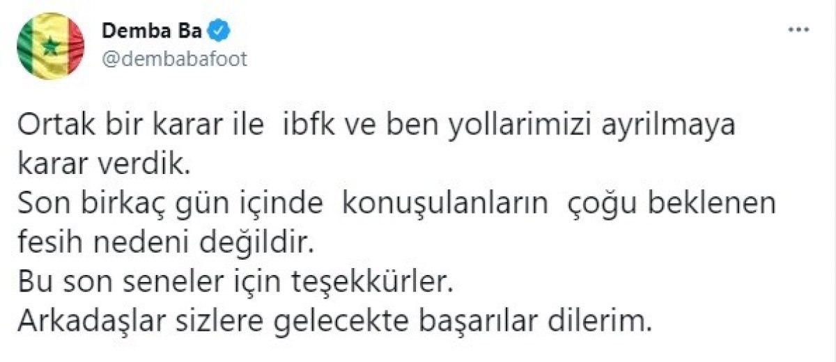 Demba Ba: Konuşulanların çoğu beklenen fesih nedeni değildir