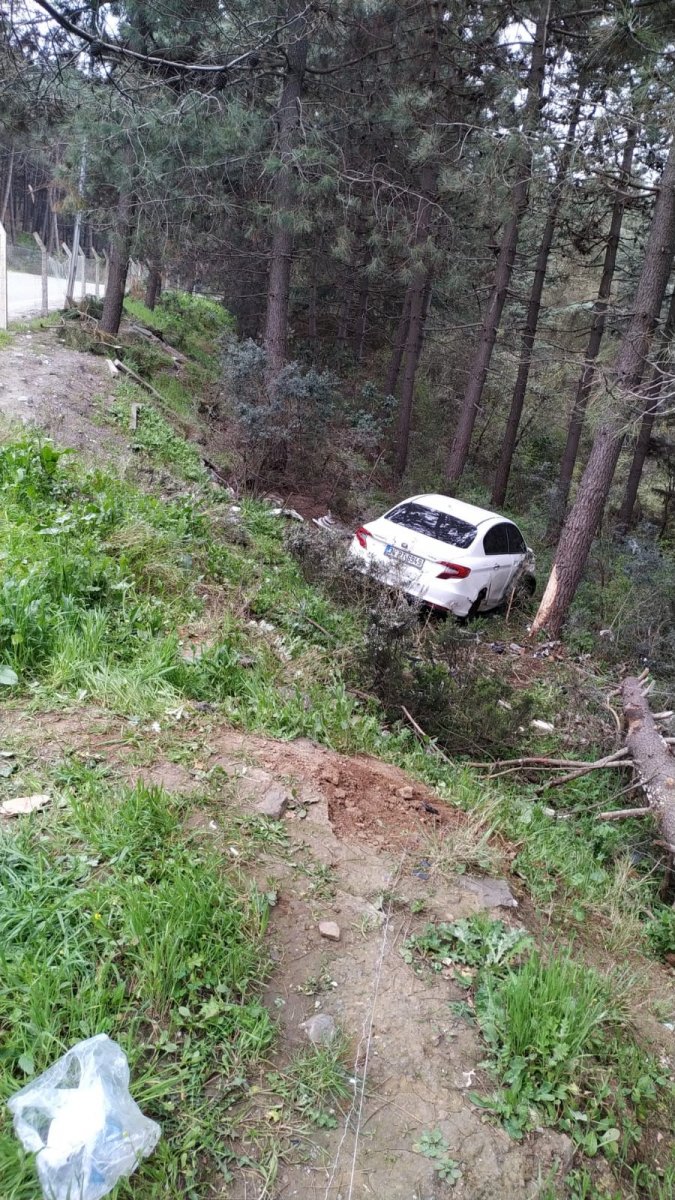 Maltepe’de kontrolden çıkan otomobil ormanlık alana uçtu